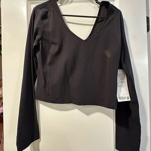 Black V-Neck Long Sleeve Top